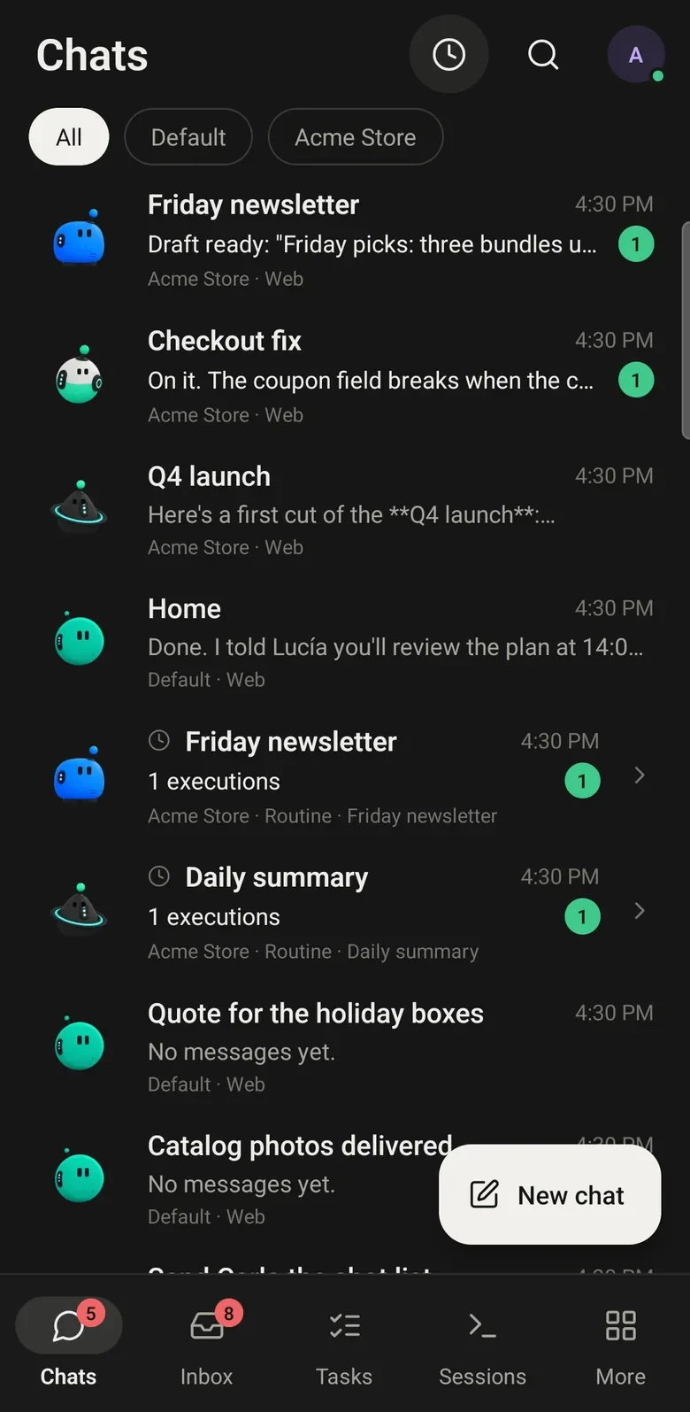 The Android app: the crew's chats