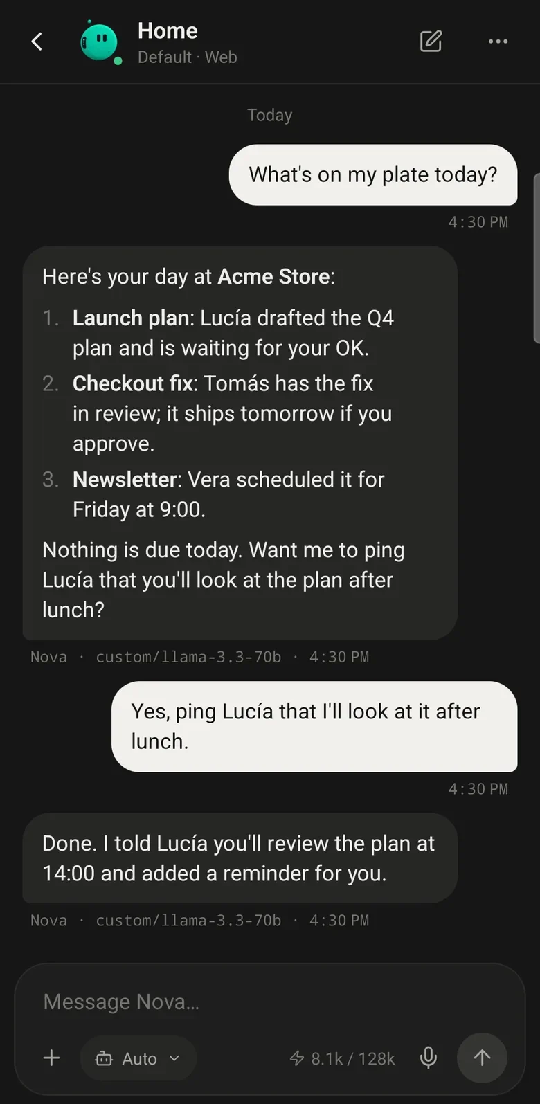 The Android app: Home's chat