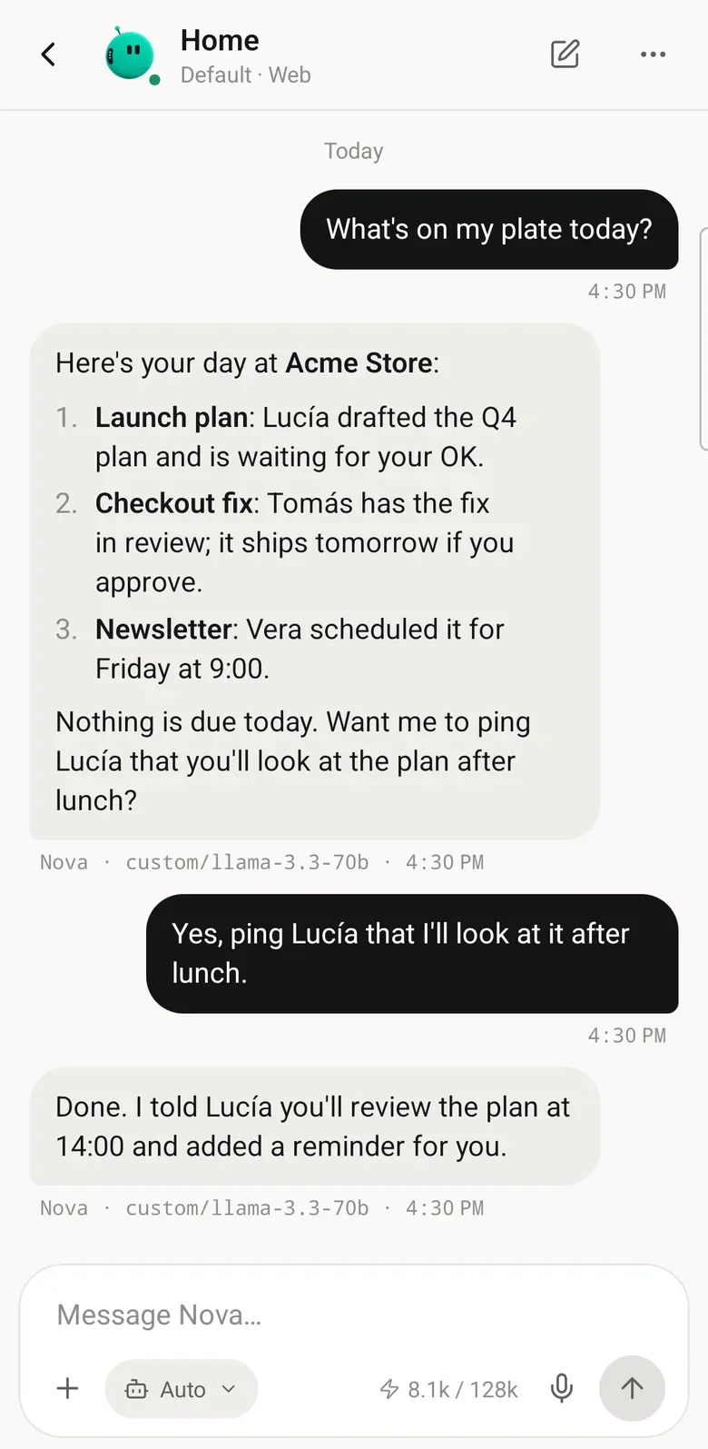 The Android app: Home's chat