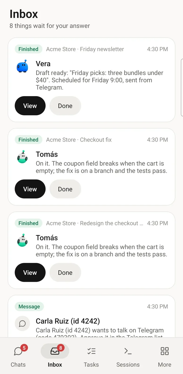 The Android app: the inbox